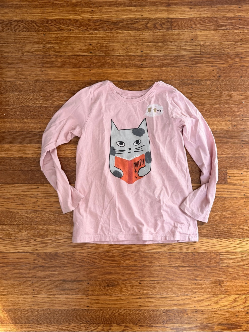 Tea Collection Pink Long-Sleeve Cat Graphic Tee with Orange Book